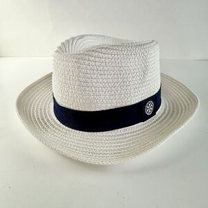 NICE & BELLA Unisex White w/Blue Band Med Brim Panama Woven Fedora Sun Hat